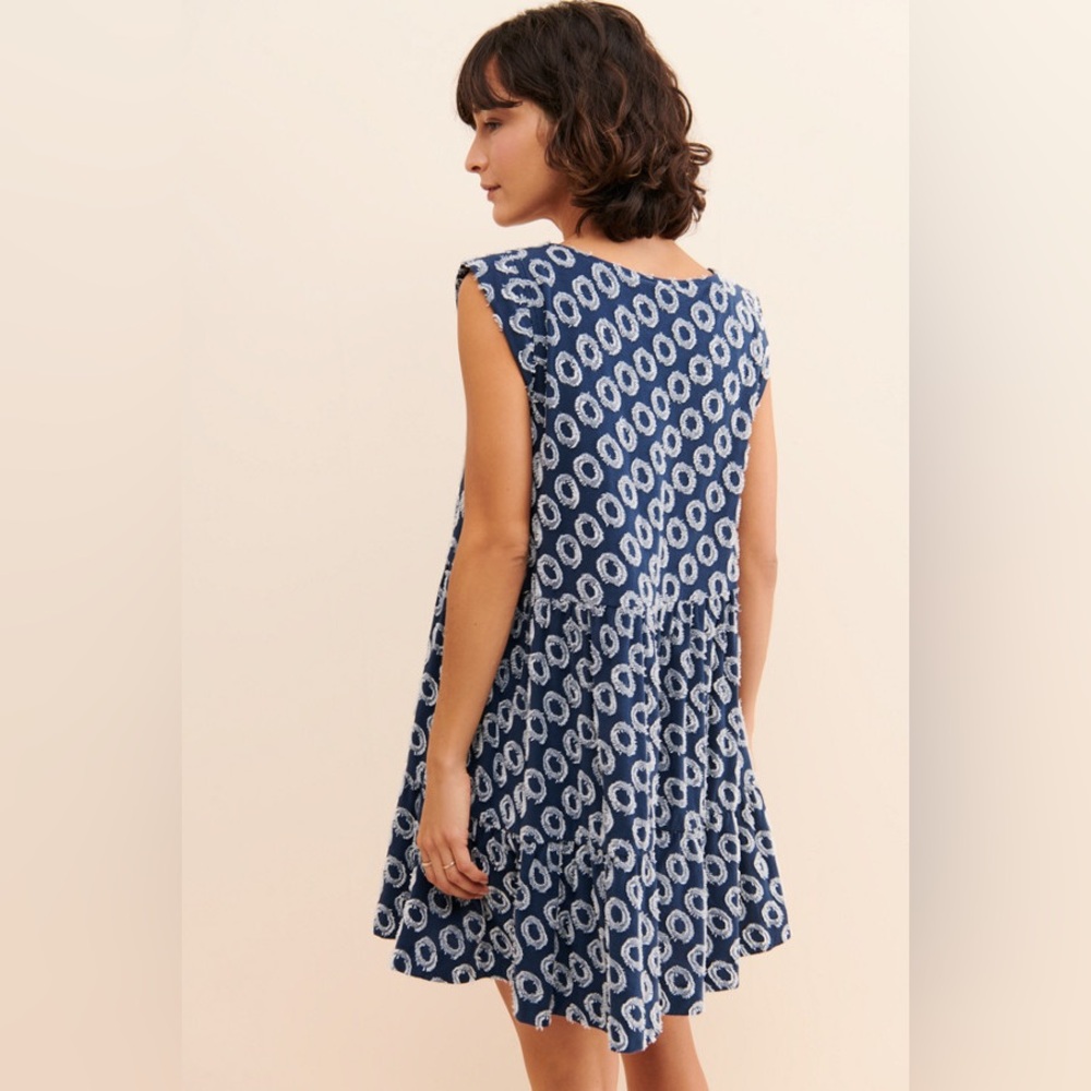 Anthropologie Maeve Lisanne Textured Polka Dot Navy Blue White Tunic Dress XL - Picture 2 of 16